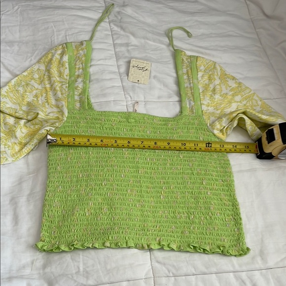 Free People Green Fitted Crop Blouse 3/4 Sleeve - Picture 5 of 7